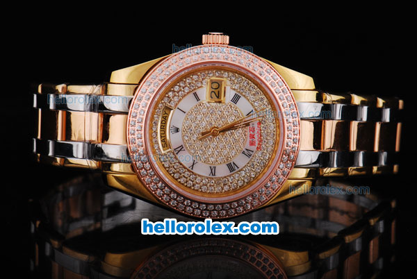 Rolex Day-Date Automatic Movement Rose Gold&Diamond Bezel with White&Dimond Dial - Click Image to Close